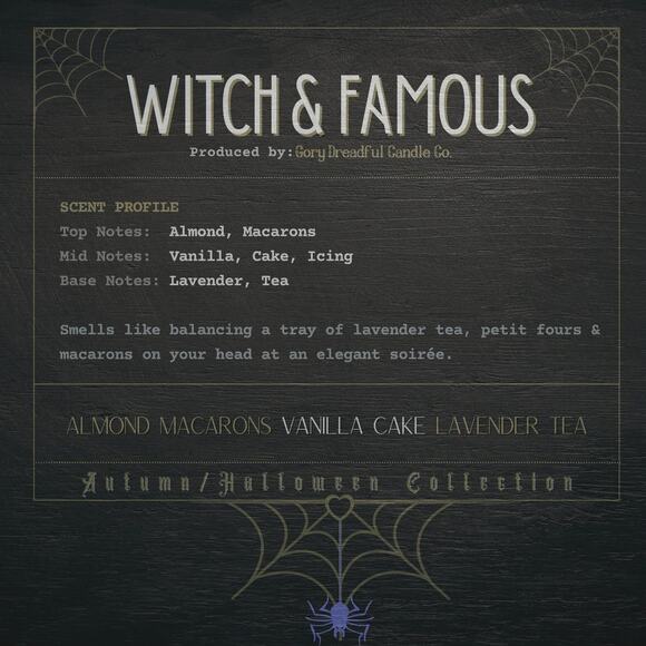 Witch & Famous Wickless Candle: Almond Macarons Vanilla Cake Lavender Tea Scent - Picture 2 of 8